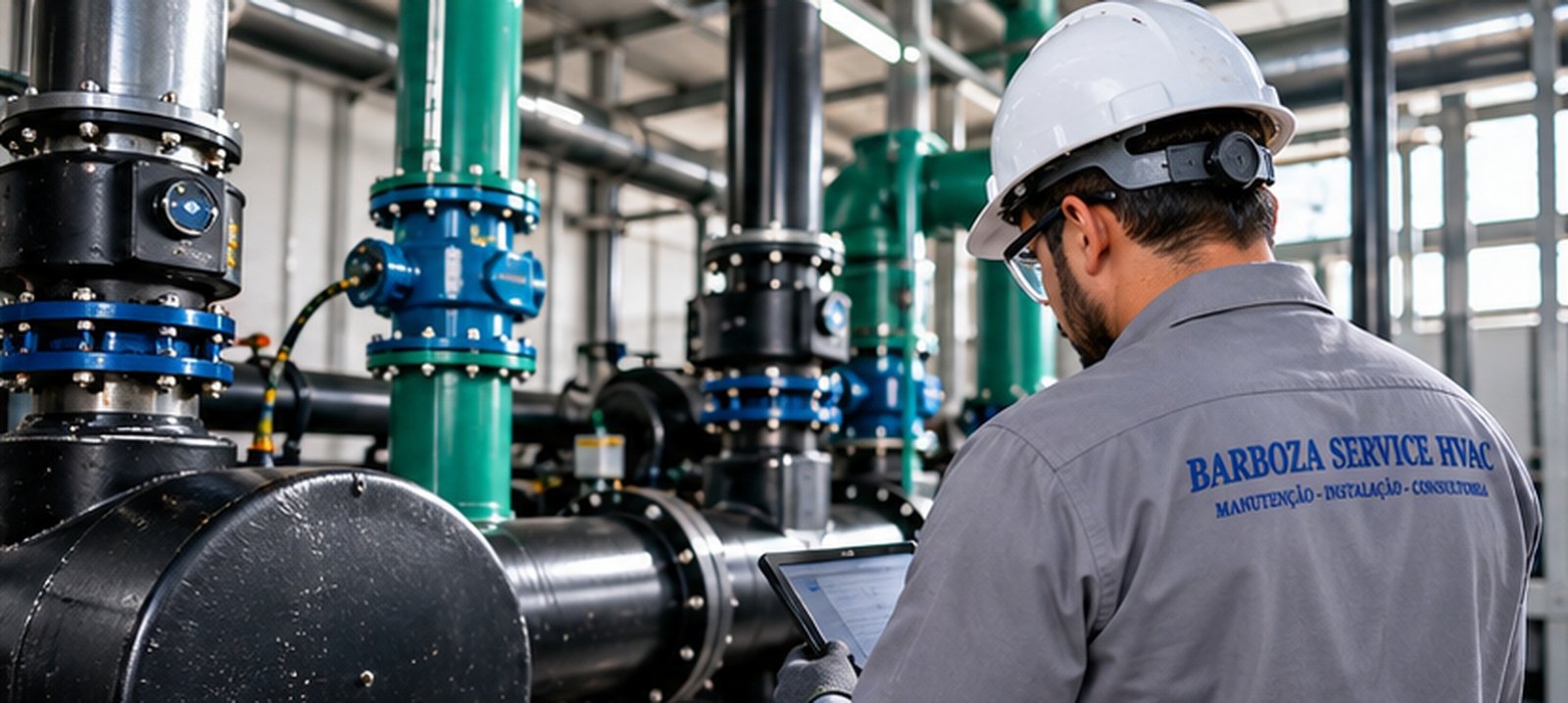 Equipe técnica realizando manutenção em sistemas HVAC-R